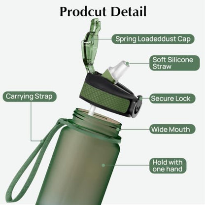 EYQ 32oz Water Bottle with Straw, Time Marker, Blue Purple - color: 8.Hunter Green