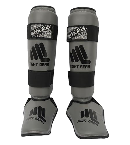 Muay Thai Shin Guards - Synthetic Leather Leg Instep Protection Pads - Martial Art Kicking Sparring Training Gear for Boxing, Taekwondo, Kickboxing/MMA Training (Pair) - color: Grey, size: Medium