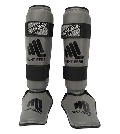 Muay Thai Shin Guards - Synthetic Leather Leg Instep Protection Pads - Martial Art Kicking Sparring Training Gear for Boxing, Taekwondo, Kickboxing/MMA Training (Pair) - color: Grey, size: Medium