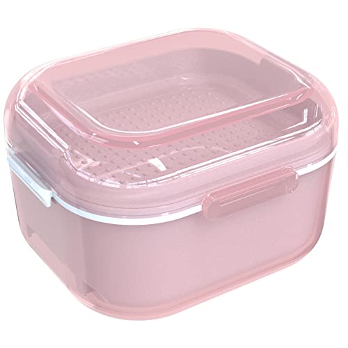 ARGOMAX Denture Cup with Strainer and Tray, Pink - color: Pink Shell+white Inner Tray
