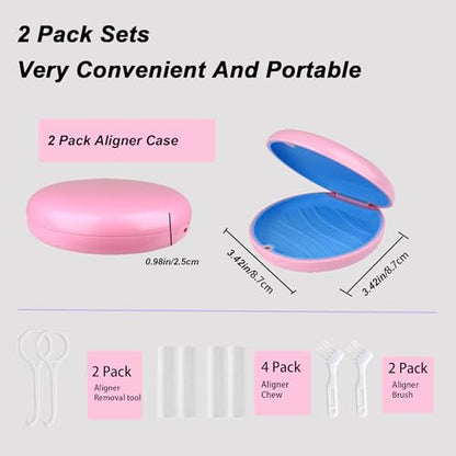 2 Pack Retainer Case Compatible with Invisalign,Aligner Cases - color: Pink