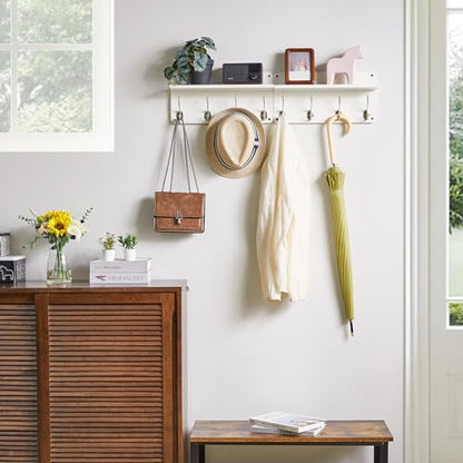YMYNY 31.5" Coat Rack Wall Mount with Shelf and 8 Hooks, White, HWS006W-2 - color: White