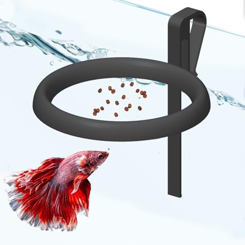 Clip On Fish Feeding Ring, Floating Aquarium Feeder, Non-Shedding Fish Food Holder for Betta Goldfish Guppy Turtle - color: Black