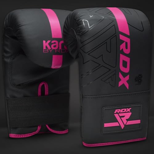 RDX Bag Gloves Boxing Punching Mitts, Maya Hide Leather, Padding, Ventilated Palm, MMA Heavy Punch Training, Muay Thai Kickboxing Focus Pads Double End Speed Ball Workout, Adult Men Women - color: Pink