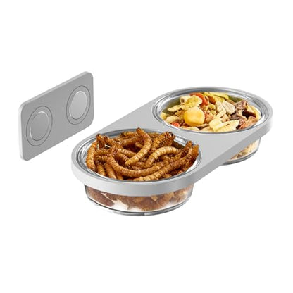 Magnetic Reptile Feeding Ledge with 2 Pack Plastic Bowls Food Feeder Water Dish for Crested Gecko Dwarf Hamster(Gray, Magnetic-Mounted)