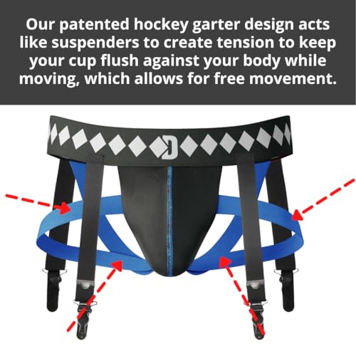 3-in-1 Hockey Garter Belt System - Complete with Athletic Cup, Garter, and Jock - Shift-Proof Groin Protection for Hockey Players & Goalies - size: X-Large