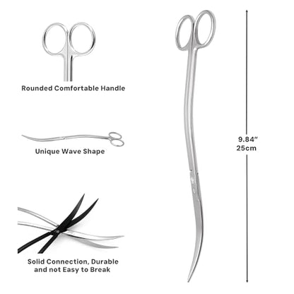 LINLAN 9.8-inch Wave Curve Aquascaping Scissors, Full Chamfer Smooth Design, Polished Mirror, Professional Dutch Style Aquascape Shears, for Layered Forming & Trimming Plants at Any Angle - size: Mirror Silver