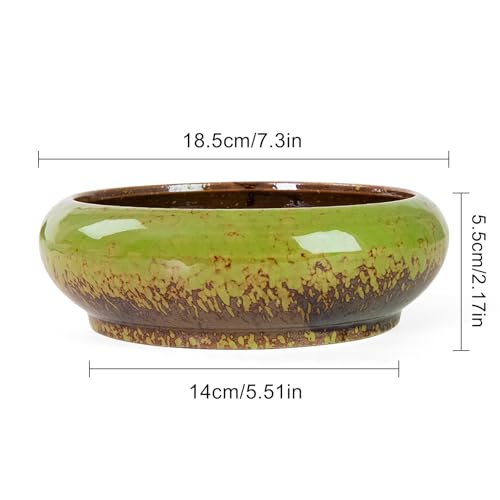 ARTKETTY Lotus Bowl Planter - 7.3 Inch Large Lotus Flower Bowl for Water Plants, Ceramic Hydroponic Planter Water Lily Bowl for Planting Aquatic and Indoor Succulent Plants and Bonsai - color: Green