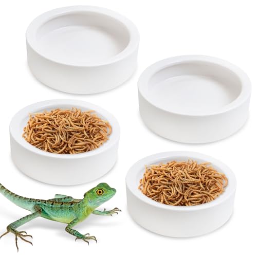 4 Pack Reptile Food Bowl, Mini Ceramic Water Feeder Bowl, Reptile Worm Feeding Dish for Lizard Turtle Bearded Dragon Anoles Crested Gecko Hermit Crab Leopard Gecko Chameleon Corn Snake - size: 4 Pcs 2.7 '' x 0.8 ''