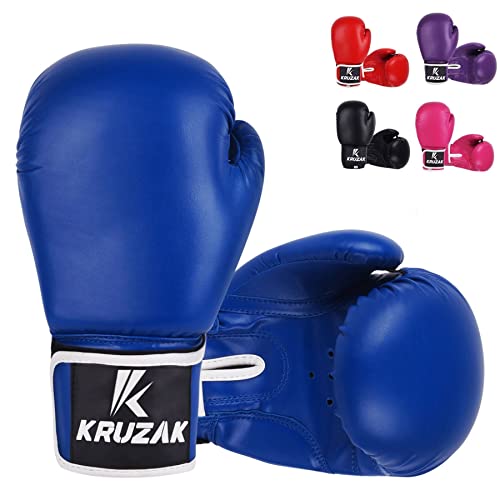 Kruzak Plain Boxing Gloves for Sparring, Kickboxing, Muay Thai, Martial Arts & MMA Fighting - Men & Women Punch Bag Mitts Training and Focus Pads Punching - color: Blue, size: 10 oz