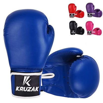 Kruzak Plain Boxing Gloves for Sparring, Kickboxing, Muay Thai, Martial Arts & MMA Fighting - Men & Women Punch Bag Mitts Training and Focus Pads Punching - color: Blue, size: 14 oz