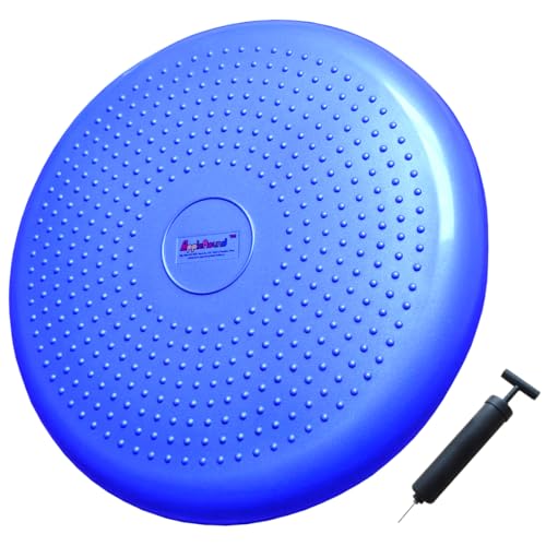 AppleRound Inflated Wobble Cushion with Hand Pump, Air Stability Board (Extra Thick), Core Balance Disc for Adults, Sensory Wiggle Seat for Kids, Flexible Seating for All Age, 13.5in / 34cm Diameter - color: Blue