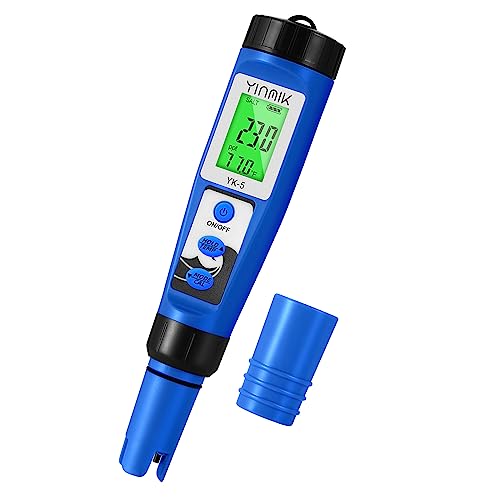 pH Salt Meter 5 in 1 pH TDS EC Salinity Tester for Pool Spa Aquarium Hydroponic Saltwater Digital pH and PPM Tester for Household Drinking Water Hot Tub Home Brewing Fish Tank… - color: 5 IN 1 Blue Color