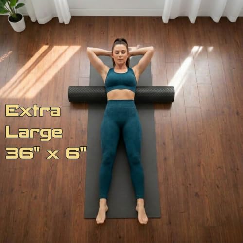 Foam Roller for Muscle Massage, Stiff Back Pain Relief, Physical Therapy, Deep Tissue, Exercise Equipment for Home Gym, Stress, Yoga, Pilates for the Fit Citizen (Black, XL 36 x 6 inches) - size: Extra Large 36 x 6 Inch