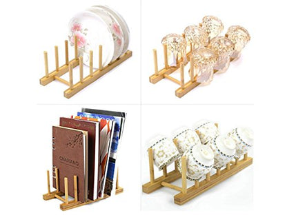 OSTBIT Plate Rack-holder Kitchen Cabinet and Pantry Organizer Rack, 6 Compartments,Pot Lid Holder or bookshelf 11 -inches bamboo
