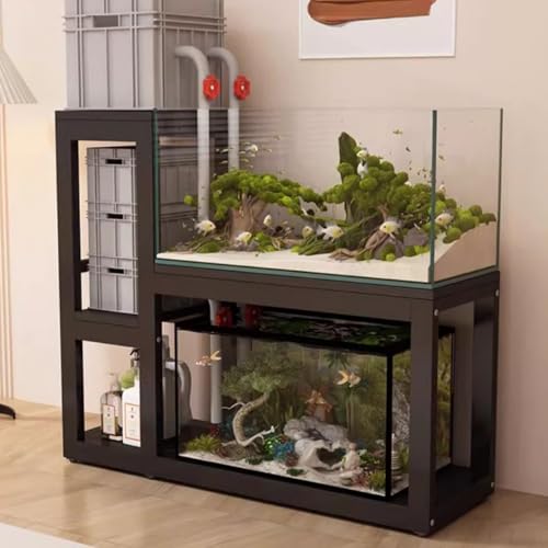 Fish Tank Stand,Multi-Tier Aquarium Turtle Shelf - Sturdy Metal Fish Tank Stand with Non-Slip Pads, 90cm/35.4in, Ideal for Reptiles and Aquatic Pets - Black A - color: Black a, size: 90cm/35.4in