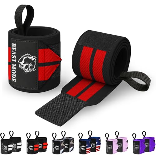 Elastic Cotton Weightlifting Wrist Wraps with Thumb Loops, 1 Pair - color: Black and Red, style: 12" – Beast Mode