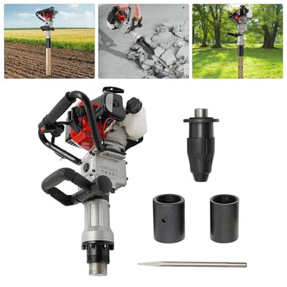 2-Stroke Gas Powered Pile Driver, 32.7CC 1000W Portable Petrol Piledriver Garden Fencing Tool Farm Piling Driver Air Cooling Single-Cylinder 0.9L Fuel Tank for Farmland Guardrails, Vegetable Planting