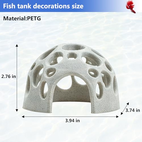 3D Printed Aquarium Decor,Fish Hideout for Beta Fish, Medium & Small Fish House Decorations (Grey)