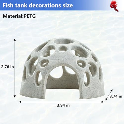 3D Printed Aquarium Decor,Fish Hideout for Beta Fish, Medium & Small Fish House Decorations (Grey)