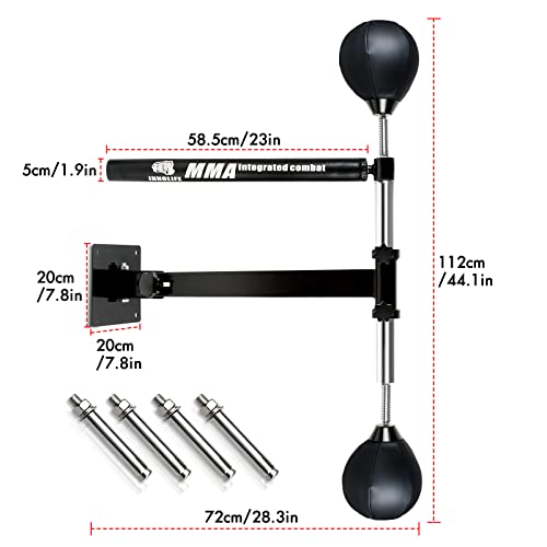 INNOLIFE Wall Mounted Boxing Spinning Bar with 2pcs Speed Ball - Black | Boxing Speed Trainer for MMA and Home Fitness