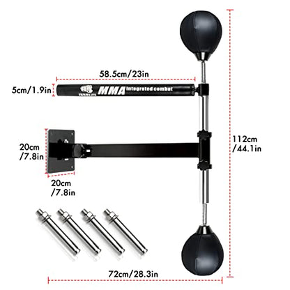 INNOLIFE Wall Mounted Boxing Spinning Bar with 2pcs Speed Ball - Black | Boxing Speed Trainer for MMA and Home Fitness