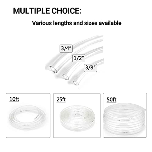 3/8’’ ID × 1/2’’ OD - 25 ft Clear Plastic Tubing BPA Free and Non-Toxic, Multipurpose PVC Clear Tubing for Transfer Water Air Oil - size: 3/8'', style: 25 feet