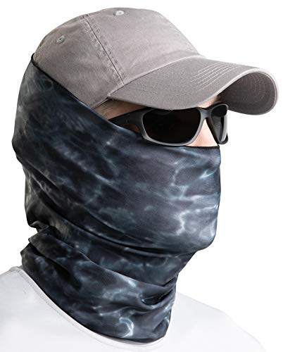 Aqua Design Fishing Hunting Masks Neck Gaiter: Men and Youth UPF 50+ Sun Mask Protection: Camo Face Cover Balaclava Bandana - color: Black Water, size: X-Small