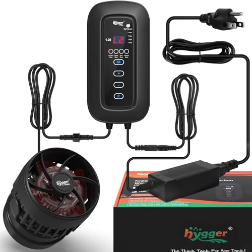 hygger DC Powerful Wave Maker For Aquarium, Quiet Aquarium Circulation Water Pump Adjustable Flow Freq, 4 Waves/Night/Feed Modes, Magnetic Holder Display Controller