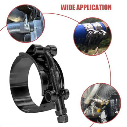 BOTTEN 4 Pack 1.5" Stainless Steel T-Bolt Hose Clamps - Clamp Range 44-50mm for 1.5 Hose ID (Black) - Durable and Reliable Hose Clamps for Secure Connections" - size: 1.5" Clamp Range 1.73" - 1.96"