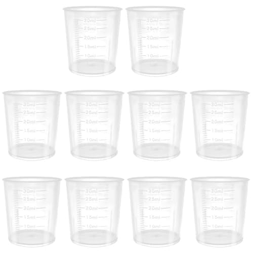 10 Pcs 1 oz (30 ml) PP Plastic Measuring Cups, Small Liquid Graduated Beakers for Kitchen Baking, Cooking, Epoxy Resin, Labs & Medicine