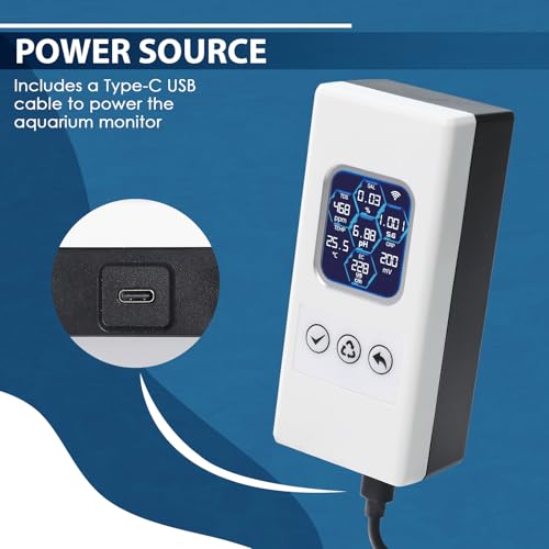 7 in 1 Smart Water Quality Tester, Wireless WiFi Water Monitor Measures pH/ORP/TDS/EC/Salinity/SG/TEMP, Water Quality Meter with App Connection Real-Time Alerts for Aquarium, Saltwater Fish Tank, etc.