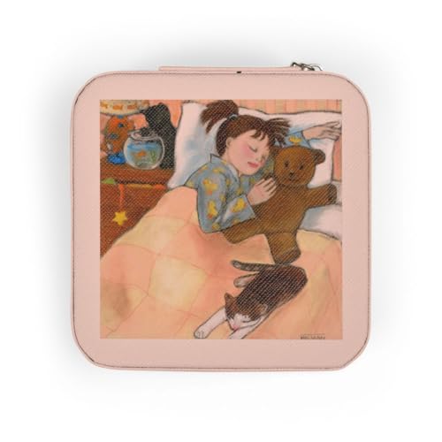 3dRose child sleeping child sleeping fish tank bed cat pastels soft bedroom girl cats soothing Jewelry Travel Case Pink