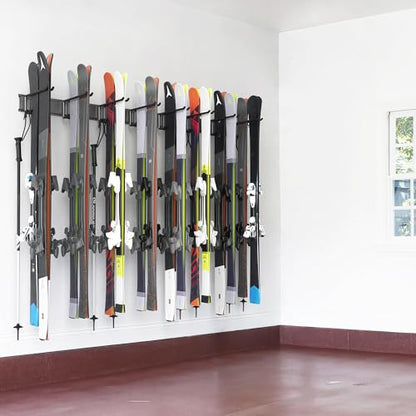 Ultrawall Ski Rack, Wall Mounted Ski Storage Rack, Garage Skis Holder - style: 8 Ski Hooks
