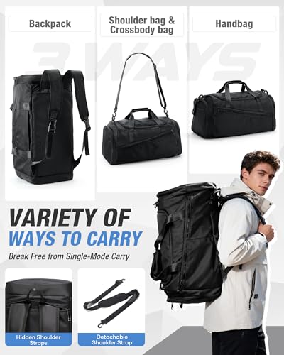 Gym Duffel Bag with Shoe Compartment Convertible 3 in 1 Duffle Bag Backpack