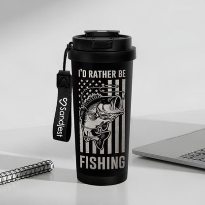 SANDJEST Fishing Tumbler - Stainless Steel 2-in-1 Lid Coffee Tumbler 18 oz, Insulated Travel Mug Gift for Men Husband Dad, Birthday Christmas