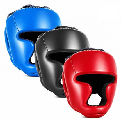 Jenaai 3 Pack Boxing Headgear for MMA, Kickboxing Muay Thai Sparring - color: Black, Red ,Blue