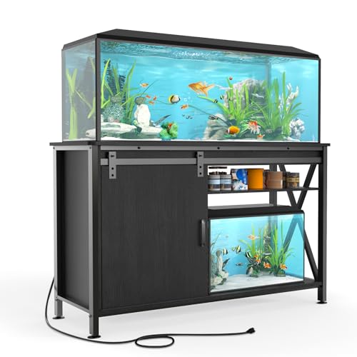 Aquarium Stand for Fish Tank: 40-50 Gallon Fish Tank Stand with Sliding Door - Heavy Duty Metal Aquarium Table with Power Outlet - 2-Tier Breeder Turtle Reptile Terrarium Stand for Home & Office