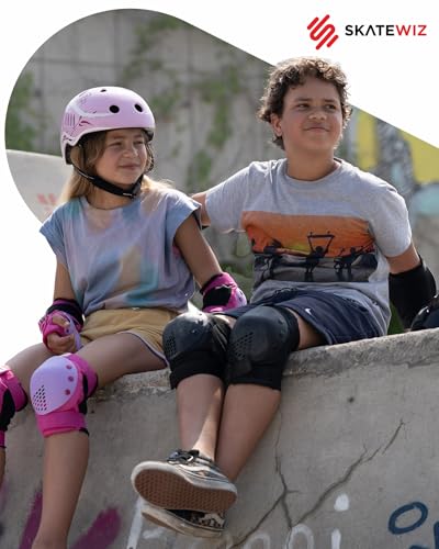 SKATEWIZ Skateboard Pads Protective Gear Set for Kids and Adults - Smash - Roller Skate Pads [6pc] with Wrist Guards - Skating Protective Gear - Roller Derby - color: Black, size: L/XL - Adults