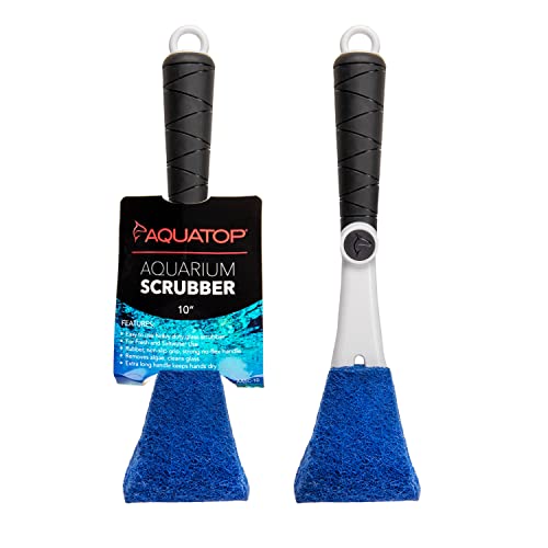 Aquatop 10" Heavy Duty Glass Aquarium Scrubber – Ergonomic Long Handle, Strong Pad for Removing Build-Up & Water Marks, AASC-10 - size: Scrubber 10"