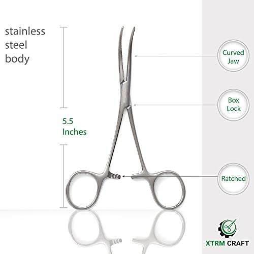 Pean Hemostat Straight and Curved Multipurpose Locking Tweezer Clamps Serrated, Stainless Steel - Hemostats for Nurses, Fishing Forceps, Crafts and Hobby