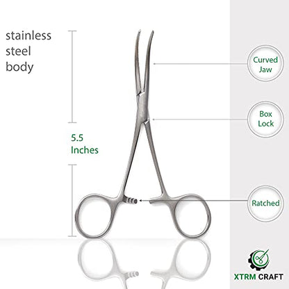 Pean Hemostat Straight and Curved Multipurpose Locking Tweezer Clamps Serrated, Stainless Steel - Hemostats for Nurses, Fishing Forceps, Crafts and Hobby