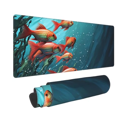 Large Mouse Pad, Desk Mat with Non-Slip Rubber Base, Waterproof Gaming Mousepad Computer Keyboard Mouse Mat Fish Aquarium Desk Pad for Home Office Gaming Work, 31.5''x11.8''