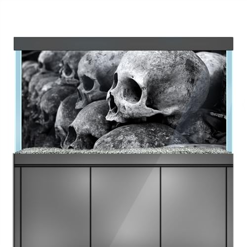 Aquarium Background Stickers - Skull Stack Black - Fish Tank Reptile Terrarium Decor Poster (60 x 40 cm / (23.6 x 15.7 inches))