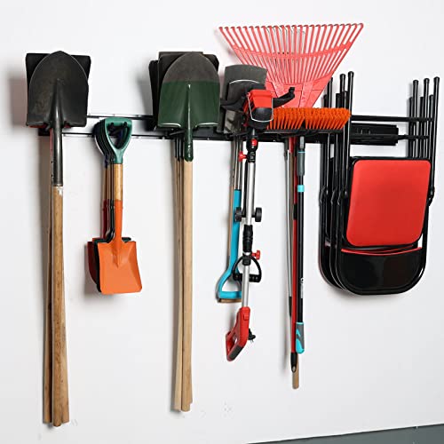 Wallmaster Garage Storage Organization Wall Mount, Garden Tool Rack Organizer Heavy Duty Folding Chair Hangers with 6 Adjustable Hooks 48inch Tracks Max Load 450lb (Pack of 2) - size: 6Hooks+3Panels (Pack of 2)