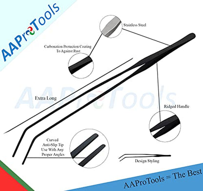 Extra Long 15 Inch Tweezer Tongs Stainless Steel Curved Tip Black - Aquarium Fishtank, Mega Reptile Feeding Tweezers