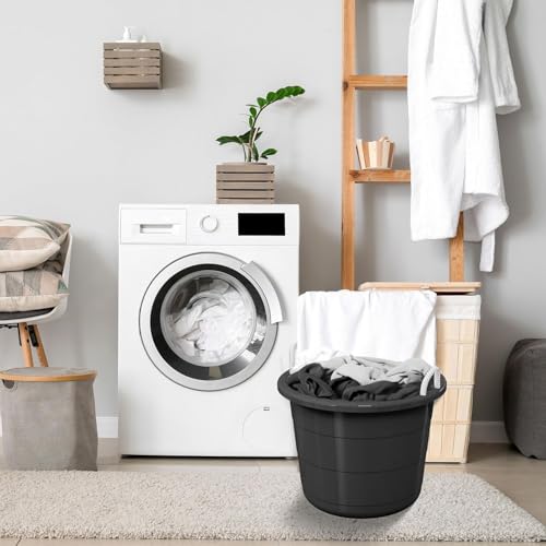 (2 Pack) 17Gallon 21.5"×21.5" Flexible Plastic Tub with Rope Handles, Black Multi-Purpose Storage Bucket