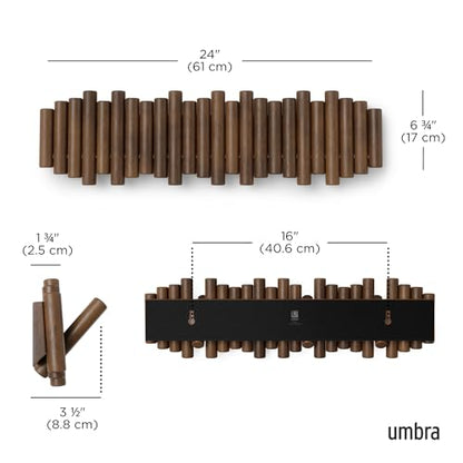 Umbra Picket Coat Rack, Wall Mount 8 Flip-Down Coat Hooks, Walnut - color: Walnut, size: 8-Hook