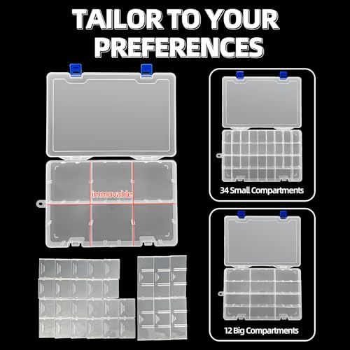 Plastic Organizer Container Storage Box Adjustable Divider Removable Grid Compartment for Jewelry Beads Earring Container Tool Fishing Hook Small Accessories(34 Grids, White X 1)
