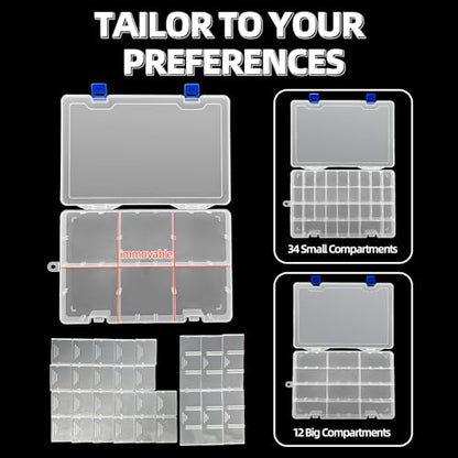 Plastic Organizer Container Storage Box Adjustable Divider Removable Grid Compartment for Jewelry Beads Earring Container Tool Fishing Hook Small Accessories(34 Grids, White X 1)